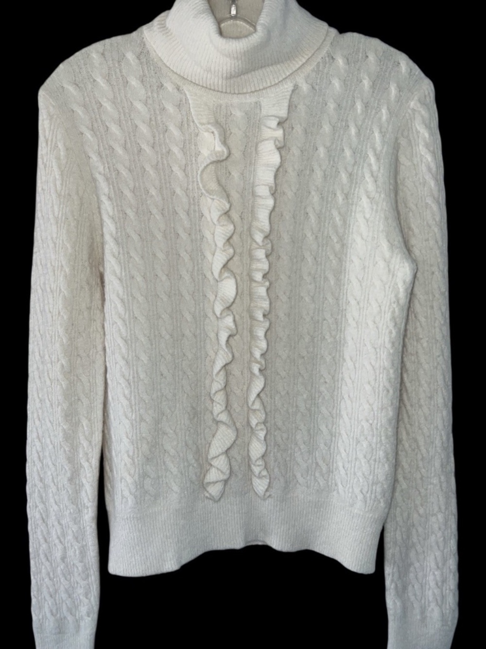 J. Crew Classic Ruffle Ivory Wool Alpaca Turtleneck Sweater Women’s Size Small
